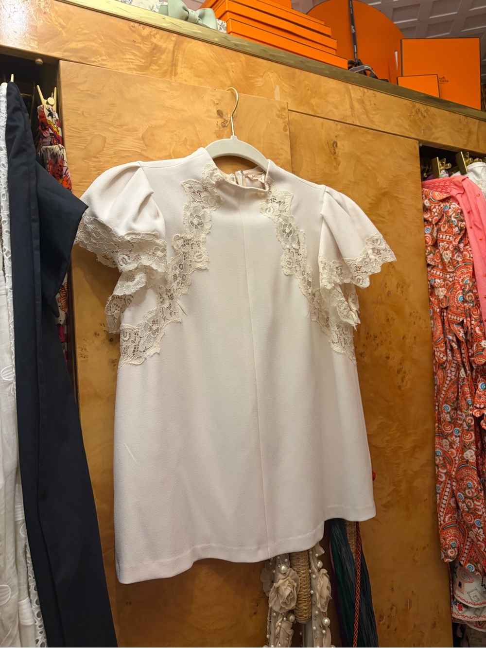Rebecca Taylor Cream Lace Flutter-Sleeve Blouse